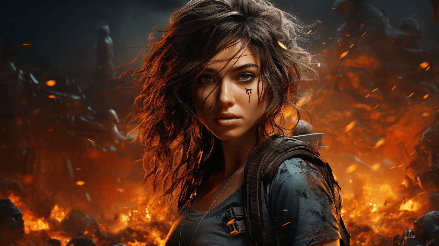 Female-character-facing-flames-in-virtual-world